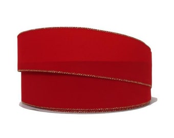 Christmas Red Velvet with Gold Edge 2.5" Wired Ribbon, Christmas or Valentine Bows, Wreath, Lantern and Gift Wrapping Ribbon, 5 or 10 YARDS