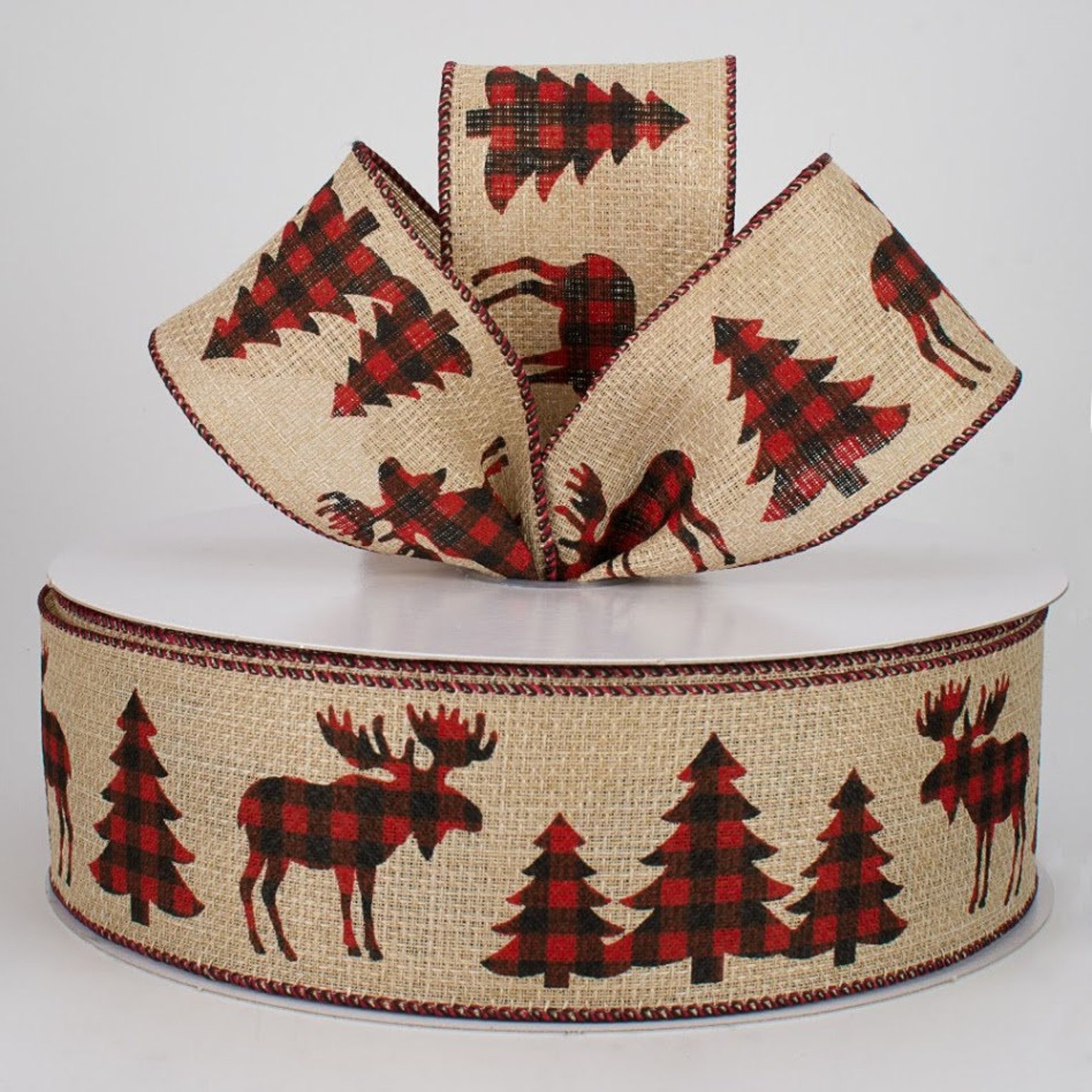 2 1/2 Inch Buffalo Checked Red Ribbon Moose Christmas Ribbon Etsy