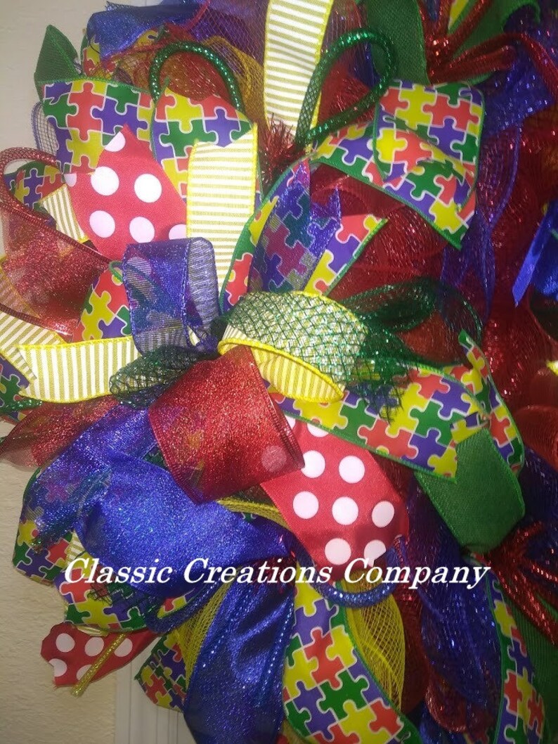 Autism Wreath Autism Awareness Autism Ribbon Autism Home Decor Everyday Wreath Autism Awareness Front Door Wreath
