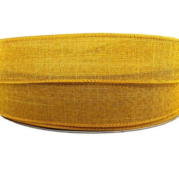 1.5" Mustard Yellow Linen Wired Ribbon, Spring Wreath Home Decor, Yellow Bow Making Wired Ribbon, Thanksgiving Fall Home Decor, 5 YARDS