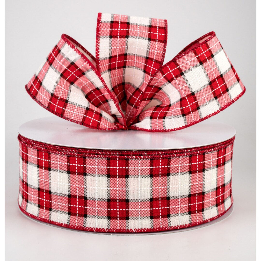 Windowpane Ribbon Red Ivory and Black 2.5