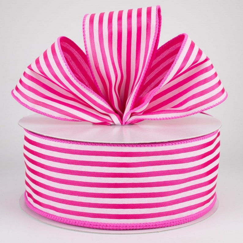 Cabana Stripes White on Fuchsia Satin 2.5