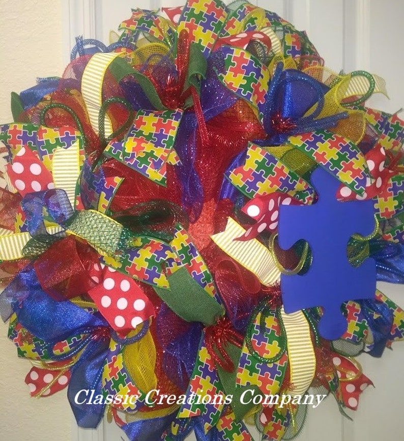 Autism Wreath Autism Awareness Autism Ribbon Autism Home Decor Everyday Wreath Autism Awareness Front Door Wreath
