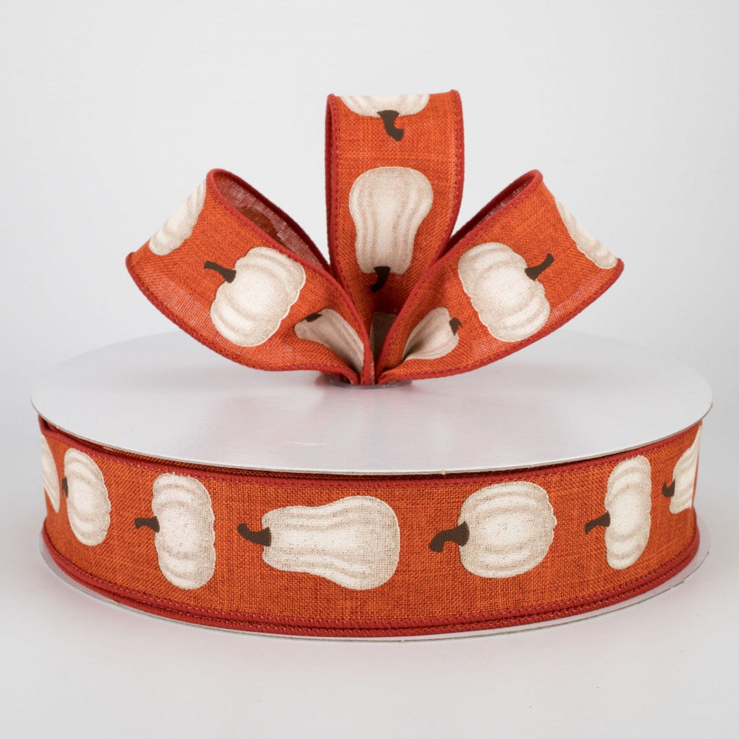 Pumpkin Ribbon Rhinestone White Pumpkin on Rust 1.5