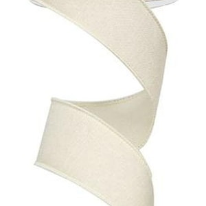 Creamy Ivory Wired Lite Linen 1.5&quot; Ribbon, Tree Topper Bows, Holiday Decor Ribbon, Garland, Wreath and Swag Craft Ribbon, 5 or 10 YARDS