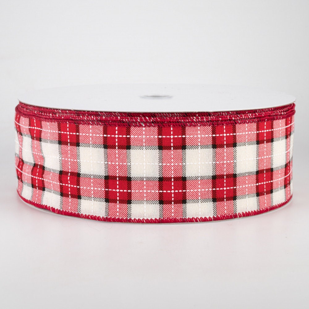 Windowpane Ribbon Red Ivory and Black 2.5