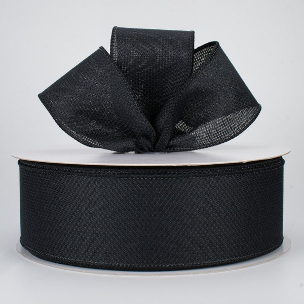 2.5" Black Royal Faux Burlap Ribbon, Craft Ribbon, Bow Making, Wreath and Floral Supply Wired Ribbon, 5 YARDS