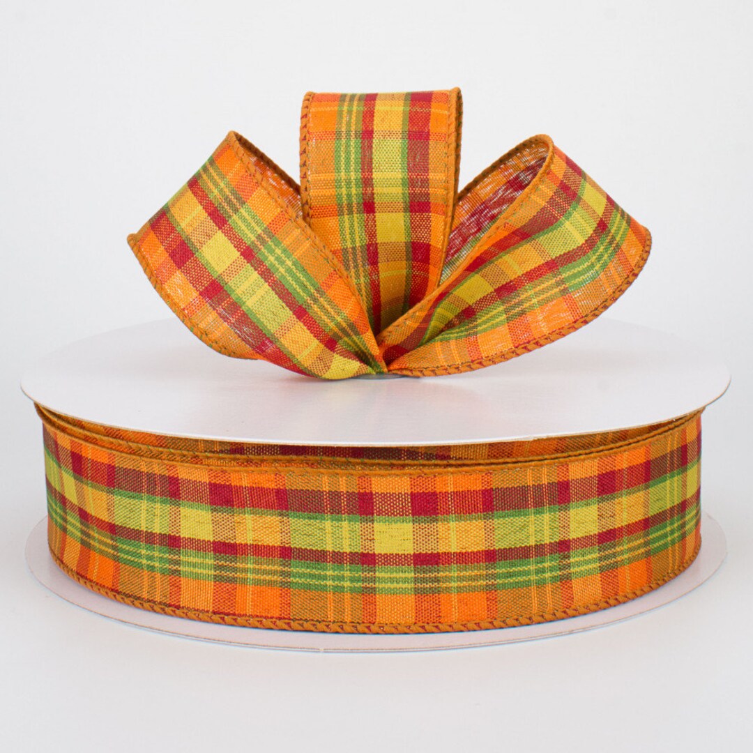 Fall Orange Plaid 1.5 Inch Wired Ribbon, Fall Decor Wired Ribbon ...