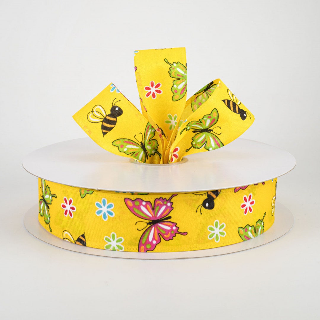 Butterflies & Bees Daffodil Yellow Matte Satin 1.5