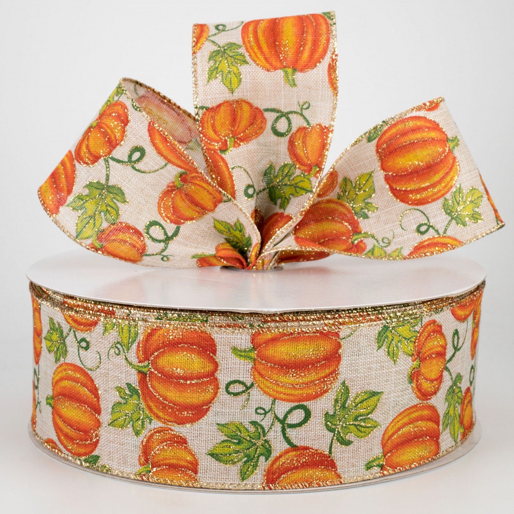 Pumpkin Ribbon Rhinestone Natural Glitter Orange Pumpkin 2.5