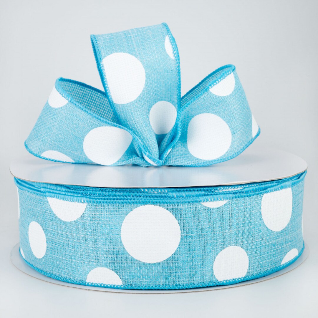 Blue Ribbon Spring Light Blue and White Faux Burlap Polka Dot 2.5