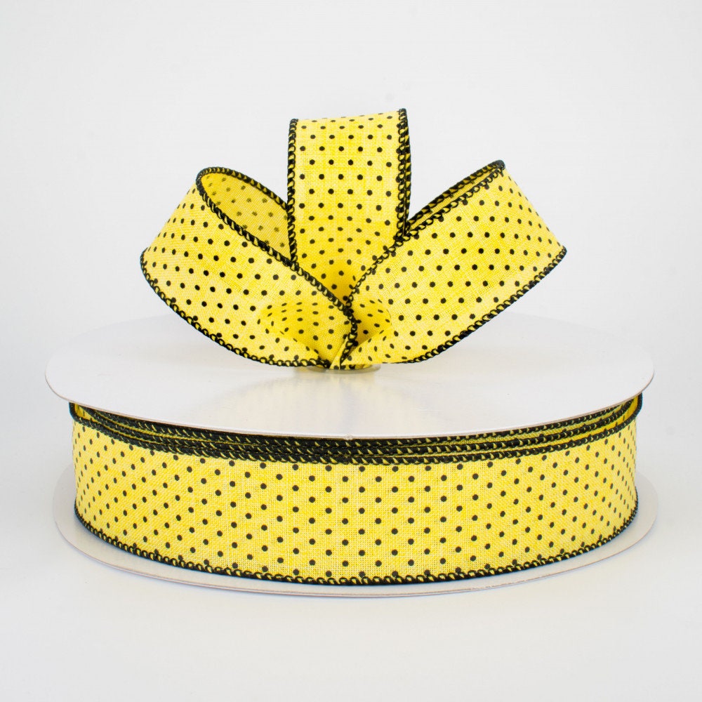1.5 Swiss Dots Yellow With Black Wired Ribbon Summer - Etsy