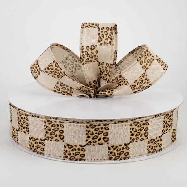 Woven Leopard Print Ribbon - 1.5 Inches X 10 Yards, Wired Edge, Beige/Gold/Black Pattern - View #6