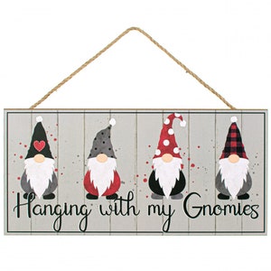 Hanging with my Gnomies 12&quot; Wood Sign for Wreaths or Home Decor, Christmas Gnome Wreath and Craft Supplies,