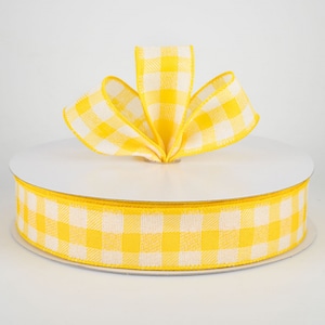 Soft Woven Buffalo Plaid Daffodil Yellow & Cream 1.5&quot; Wired Ribbon,  Bow Making Wired Ribbon, Craft and Wreath Supplies, 5 or 10 YARDS