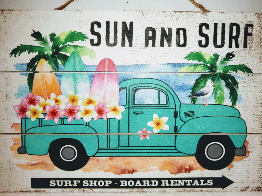Sun and Surf Weathered Sign for Beach Wreaths, Surf Shop Sign for