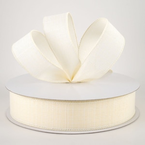 Ivory & White Estelle Textured Linen 1.5&quot; Wired Ribbon, Farmhouse Ribbon, Wreath, Craft and Floral Supply Wired Ribbon, 5 or 10 YARDS
