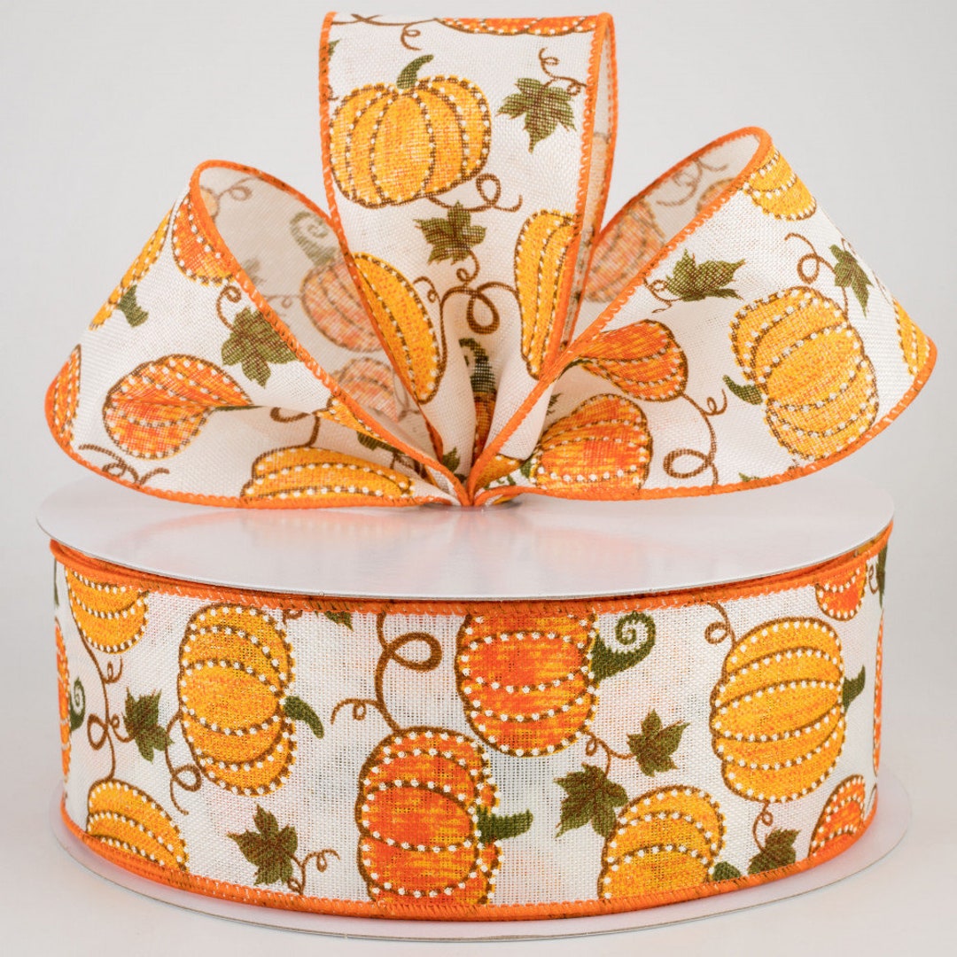Pumpkin Ribbon Rhinestone Dotted Pumpkin Faux Burlap 2.5