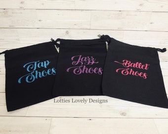 Personalised, Cotton Canvas Dance shoe bag, with draw strings, Accessories, Toiletries, Travel, Any name initials, in 3 sizes and 2 colours