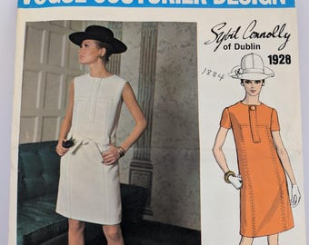 Vintage 60s Vogue Couturier Dress Pattern: Sybil Connolly Design, Size 16