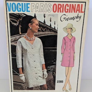 Vintage 1970 Vogue Paris Original #2285 by Givenchy - One Piece Dress Pattern  - Size 12 Bust 34 Hip 36 - Designer Sewing Pattern