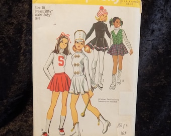 Patrón de costura Simplicity 5111 de los años 70: Trajes de animadora, majorette y patinaje para niñas (talla 10)