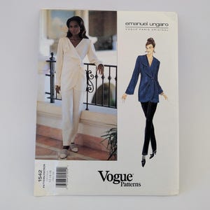 Patrón original de Vogue Vintage 1542 de Emanuel Ungaro Paris - Tallas 12-14-16 - 1995. Patrón de costura para chaqueta y pantalón muy ajustado.