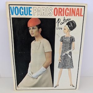 Vintage 1967 Vogue Paris Original # 1779 par Jean Patou - modèle de robe trapèze boutonnée - taille 12 buste 32 hanches 34 - patron de couture de créateur