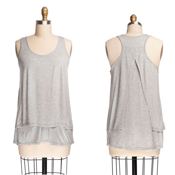 Breastfeeding Racerback Tank Nursing Cover Layered Shirt H. Grey Size S/M