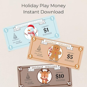 Christmas Play Money Printable Download Digital File Instant Access Pretend Currency Teaching Tool Classroom Reward System Activity Holiday