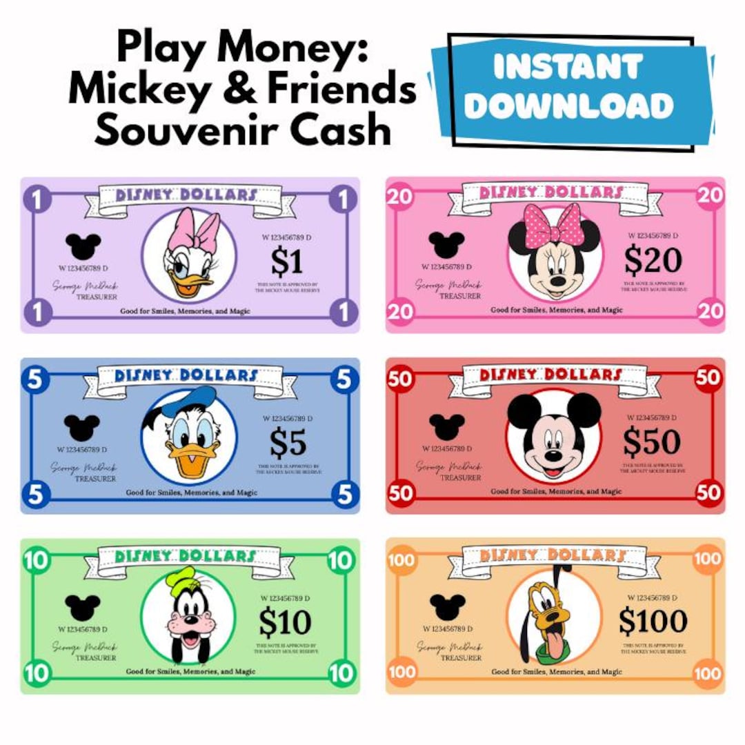 Disney Play Money Spending Tool for Children Vacation Budget Printable