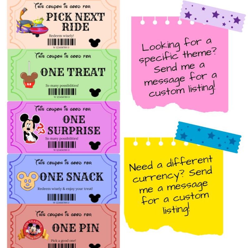 Disney Coupons Kids Vacation Budget Planner Printable Voucher System Money Travel Template Family Trip Spending Control Allowance Theme Park image 11