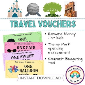 ディズニーのお土産予算、休暇計画、家族旅行の資金管理システム、印刷可能なバウチャー、テーマパークの支出管理、子供のお小遣い