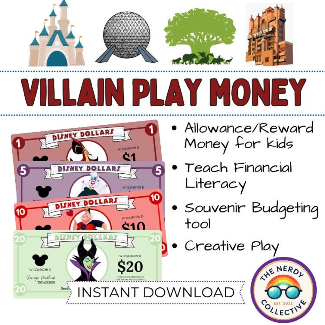 Disney Play Money Spending Tool for Children Vacation Budget Printable