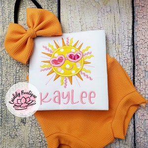 Kids Personalized Summer Sun Embroidered Applique Shirt, Matching high waisted bummies