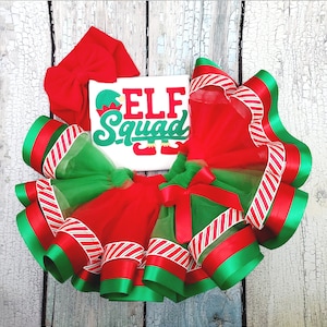 Elf Squad Christmas Embroidered Shirt, Tutu Outfit, and bow for girls