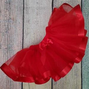 Red Ribbon Trimmed Tutu Tulle Skirt for Baby Toddler Girl