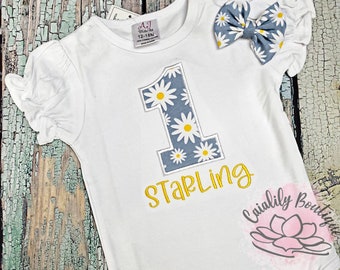 Personalized Embroidered Daisy Applique First Birthday Shirt or Bodysuit