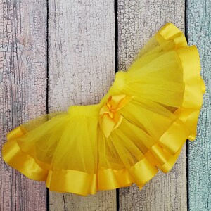 Ribbon Trimmed Tutu Tulle Skirt in Yellow for Baby Toddler Girl