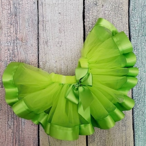 Ribbon Trimmed Tutu Tulle Skirt Lime Green for Baby Toddler Girl