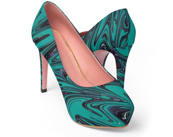 Green Marble Women's Platform Heels