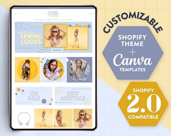 Customizable Shopify Theme, Canva Branding Templates | Feminine Shopify Theme Download | Janie & Max Fashion Shopify Theme