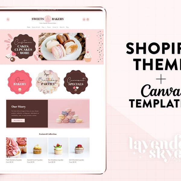 Boutique Shopify Theme and Canva Templates | Sweet Bakery Shopify Theme