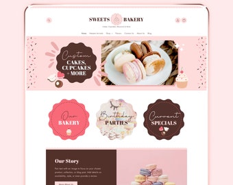 Pink Bakery Shopify Theme | Boutique Website Template & Canva Designs