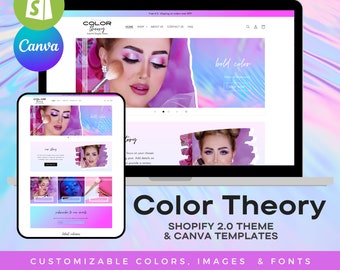 Gradient Shopify Theme | Boutique Shopify Template & Canva Designs | Makeup Web Design