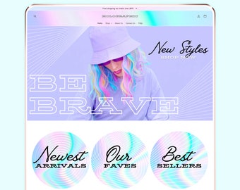 Holographic Shopify Theme | Boutique Shopify Template & Canva Designs | Pretty Website Design