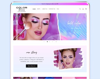 Gradient Shopify Theme | Boutique Shopify Template & Canva Designs | Makeup Web Design