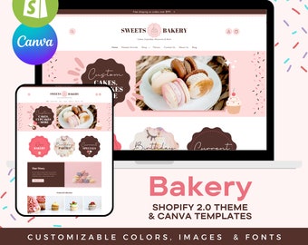 Pink Bakery Shopify Theme | Boutique Shopify Template & Canva Designs | Pink Website Design