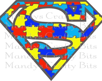 Digital file SVG and PNG Set of 2 Autism Superman files