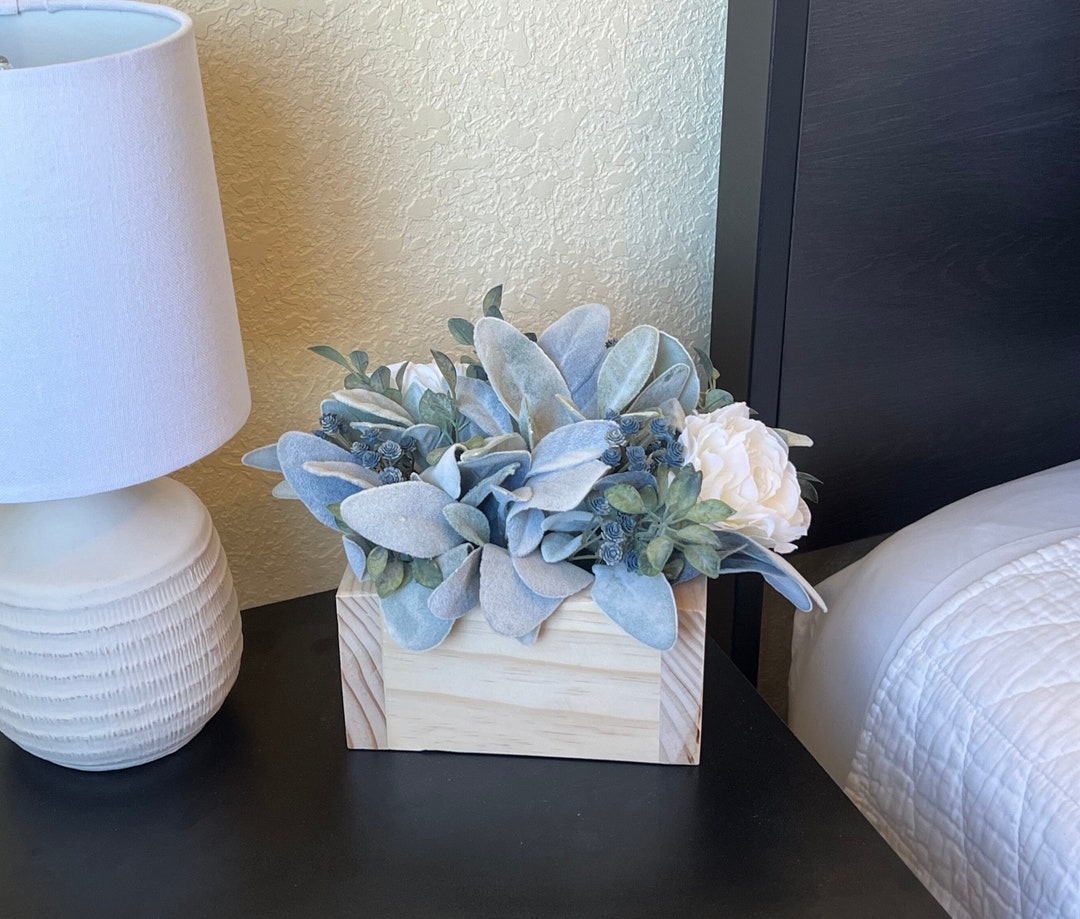 Small Planter Box Table Centerpiece With Lambs Ear & Floral Etsy